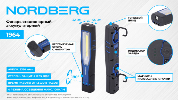 Аккумуляторный светодиодный фонарь NORDBERG 1964