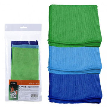 Салфетки из микрофибры в наборе  ( 3 шт-25х25см) &quot;Li-Sa&quot; цвета в асортименте (европодвес)