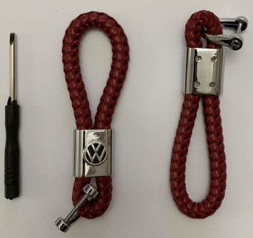 Брелок кожа плетенная  VW  Красный