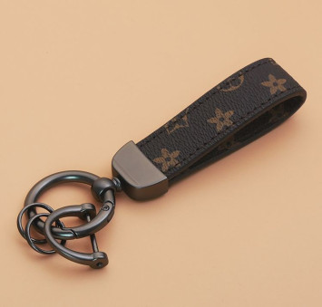 Брелок кожаный (держатель ключей) с принтом Louis Vuitton звезды, коричневый