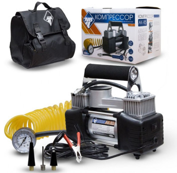 Компрессор TORNADO АК-85 10Атм/85л/150 PSI/клеммы /двухпоршневой/шланг/метал.корпус/ СУМКА