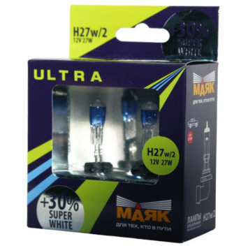Лампа МАЯК 12V   H27/W2   27W Ultra РG13 (881) Super White+ 30%  (к-кт 2шт)