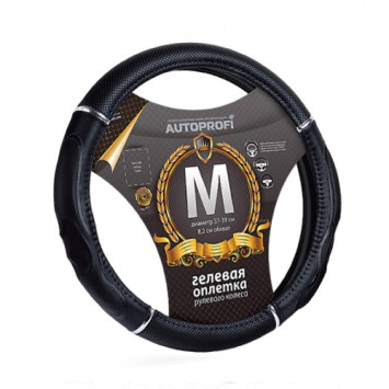 Оплетка на руль Autoprofi GL-1020 BK/BK M черный /гелев.наполн. / PU кожа+ПВХ , спорт дизайн
