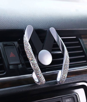 Держатель телефона  &quot;Carlife&quot; на дефлектор  (52-105 мм) стразы, Серебро