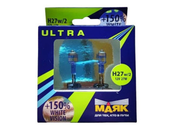 Лампа МАЯК 12V   H27/W2   27W Ultra РG13 (881) Super White+150%  (к-кт 2шт)
