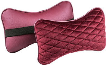Подголовник-подушка &quot;CITY&quot;  бордовый/бордовый  (экокожа-велюр, ромб)  (компл.2шт)