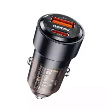 АЗУ  REMAX  1USB + 1USB TYPE-C  QC3.0 (12/24V - 75W+QC3.0)  прозрачный