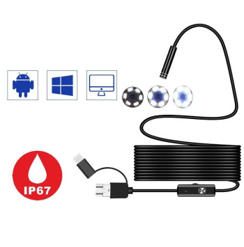 Камера-эндоскоп  7мм 10м. 6led  влагозащита HD подходит (Type-C и USB) на Android и ПК