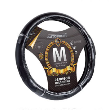 Оплетка на руль Autoprofi GL-1025 BK M черн.+вставки мрамор /гелев.наполн. /PU кожа , спорт дизайн