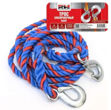 Трос буксировочный  &quot;RedMark&quot; канат (4 м 3 т.) крюк/крюк