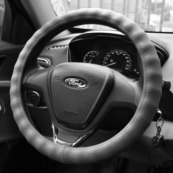 Оплетка на руль   Carlife  &quot;Portofino&quot; L,  Серый/Серый (экокожа/косточка)