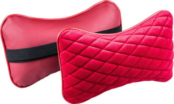 Подголовник-подушка "CITY" красный/красный (экокожа-велюр, ромб) (компл.2шт)