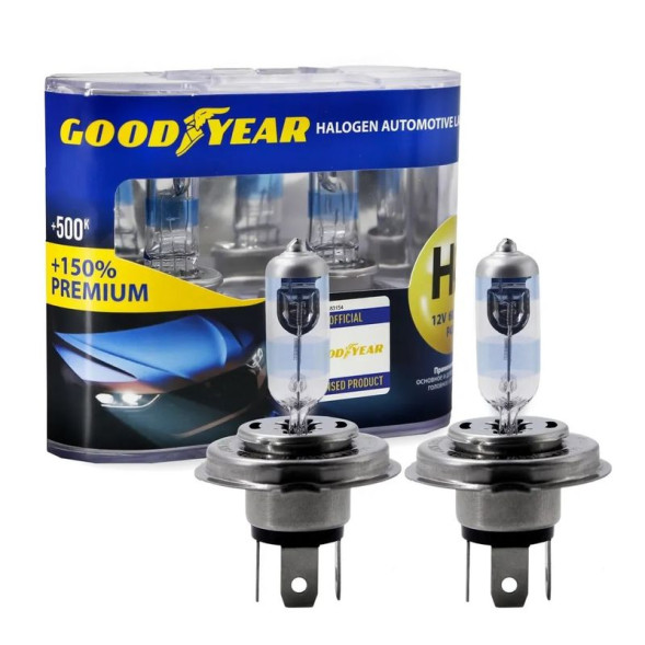Автолампа GOODYEAR  12V  Н4  60/55W  P43t  Premium +150%   (бокс к-т 2шт.)