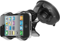 Держатель телефона  235  до 120мм на короткой ножке "Двойная прищепка" усил. присоска