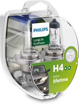 Автолампа Philips 12V   H4    60/55W  P43t-38  LongLife  EcoVision  Set 2шт. увеличенный срок слу