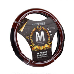 Оплетка на руль  Autoprofi  GL-1025 RD M под. красн. дерево /гелев.наполн. /PU кожа , спорт дизайн