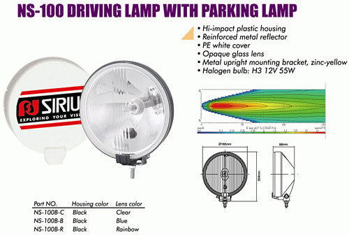 Фары доп. NS-100 B-C H3/12V/55W+Т10/D=185mm/крышка