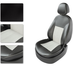 Авточехлы  Экокожа  Mazda 6 седан  с 2013г-  черный-белый (Premium)