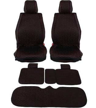 Комплект Накидок «Ultra» Чёрный/Красная строчка ромб (велюр)