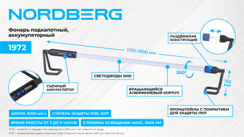Фонарь светодиодный аккумуляторный NORDBERG 1972 (под капот)
