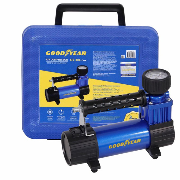 Компрессор GOODYEAR  GY 30L CASE  7Атм /156Вт/30л/ прикур/съёмный шланг/ КЕЙС ПЛАСМАС, для хранения