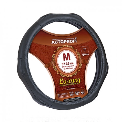Оплетка на руль  Autoprofi &quot;LUXURY&quot;  1020 BK М  чёрный /6 бугорков /кожа