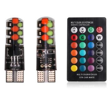 SOLAR  Свет-од  12V  T10 12 COB W5W  W2.1x9.5d  Мультицвет (12 цветов) + пульт