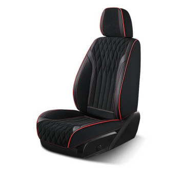 Чехлы  «5D» PREMIUM каркасные  «XQ300»  Черный/Красный/Красный  (велюр премиум класса/экокожа)