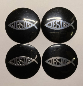 Этикетки на диски (метал)  диам. 56,5мм.  &quot;JESUS&quot; черный  (4 шт.)