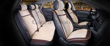 Комплект Накидок  «BARCELONA PLUS»  Коричневый/Бежевый/Коричневый  (велюр премиум класса/экокожа)