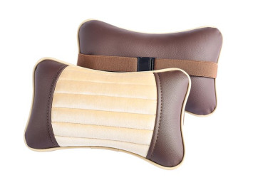 Подголовник-подушка "MONACO" коричневый/бежевый/коричневый (экокожа-велюр, полоса) (компл.2шт)