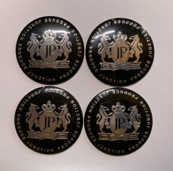 Этикетки на диски (метал)  диам. 56,5мм.  &quot;JP&quot; черный  (4 шт.)