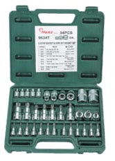 Инструмент HANS. Набор торцевых головок 1/2&quot;,3/8&quot;,1/4&quot;  внутренний и наружный ТОРКС 34предм.