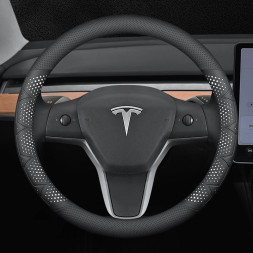 Оплетка на руль Carlife "Gripster" М, перфорация Чёрный/Белый (экокожа)