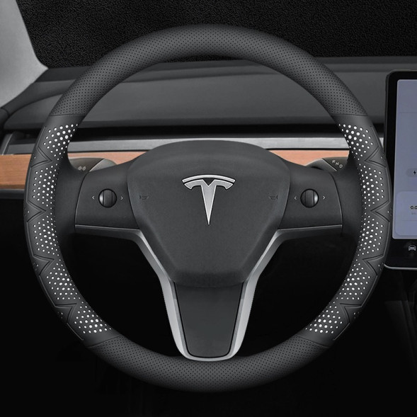 Оплетка на руль   Carlife  &quot;Gripster&quot;  М, перфорация Чёрный/Белый (экокожа)