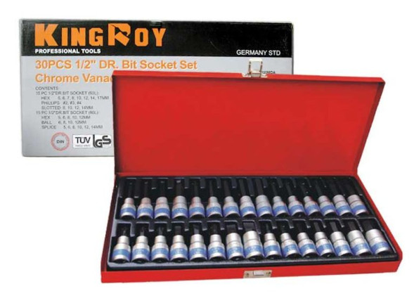 King Roy. Набор инструмента 1/2&quot; 30 предм., 6 гран. (10-32мм)  (металл кейс)