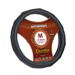 Оплетка на руль  Autoprofi &quot;LUXURY&quot;  1050 BK М  чёрный /перф/ребристая  кожа