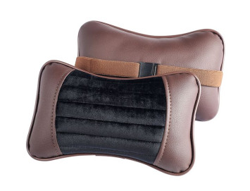 Подголовник-подушка "MONACO" коричневый/чёрный/коричневый (экокожа-велюр, полоса) (компл.2шт)