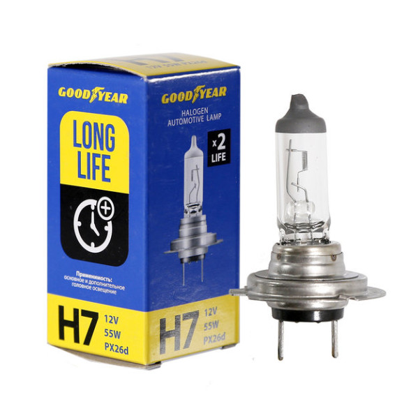 Автолампа GOODYEAR  12V  Н7  55W  PX26d  Long Life - увеличенный срок службы  (картон)