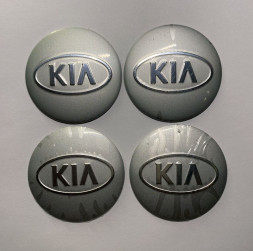Этикетки на диски (метал)  диам. 56,5мм.  "KIA" серебро  (4 шт.)