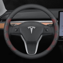 Оплетка на руль Carlife "Gripster" М, перфорация Чёрный/Красный (экокожа)