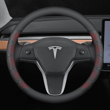 Оплетка на руль Carlife "Gripster" М, перфорация Чёрный/Красный (экокожа)