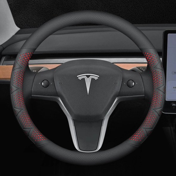 Оплетка на руль   Carlife  &quot;Gripster&quot;  М, перфорация Чёрный/Красный (экокожа)