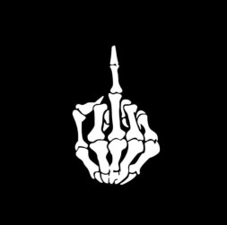 Наклейка "Средний палец череп"  наружная  14x9см. Черная