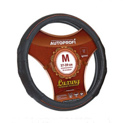 Оплетка на руль  Autoprofi &quot;LUXURY&quot;  1060 BK/BK М  чёрная /PU кожа