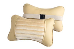 Подголовник-подушка &quot;MONACO&quot;  бежевый/бежевый/бежевый  (экокожа-велюр, полоса)  (компл.2шт)