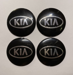Этикетки на диски (метал)  диам. 56,5мм.  "KIA" черный  (4 шт.)