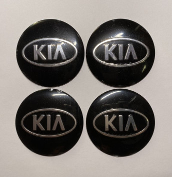 Этикетки на диски (метал)  диам. 56,5мм.  &quot;KIA&quot; черный  (4 шт.)
