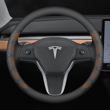 Оплетка на руль Carlife "Gripster" М, перфорация Чёрный/Оранжевый (экокожа)