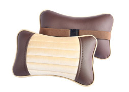 Подголовник-подушка &quot;MONACO&quot;  коричневый/бежевый/коричневый  (экокожа-велюр, полоса)  (компл.2шт)